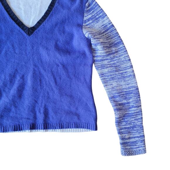 Vintage Y2K Old Navy Blue Ombre Lambswool Angora V-Neck Sweater L Soft Fuzzy - Picture 9 of 10